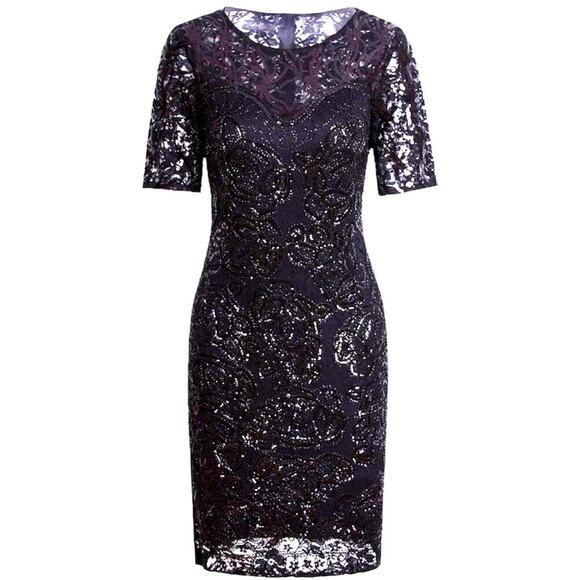 VIJIV Retro 1920's Gatsby Sequin Beaded Lace Cocktail Party Dress Sz Medium NWT - Picture 2 of 12